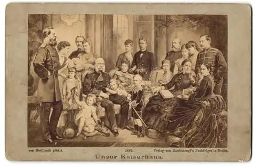 Fotografie Hanfstaengl`s Nachf., Berlin, Portrait Unser Kaiserhaus, Kaiser Wilhelm I, Friedrich III, Wilhelm II, Kinder