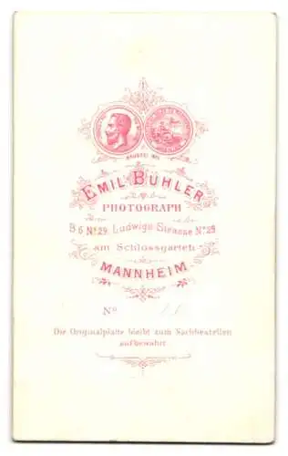 Fotografie Emil Bühler, Mannheim, Ludwigsstrasse 29, Brünette Dame mit langem Haar