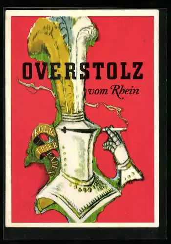 AK Reklame Overstolz vom Rhein, Ritter raucht eine Zigarette