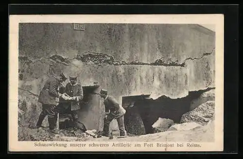 AK Folgen der Schüsse der deutschen Artillerie am Fort Brimont bei Reims