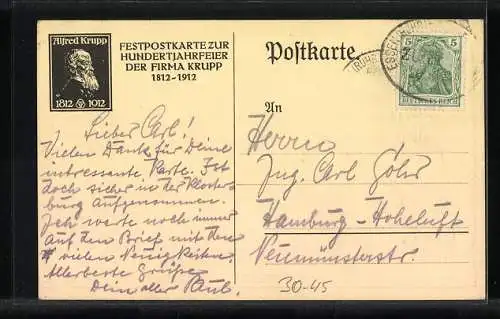 AK Hundertjahrfeier der Firma Krupp, Gedenkstein Alfred Krupp (1812-1912)