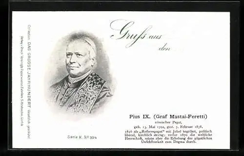 AK Papst Pius IX., Graf Mastai-Feretti