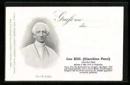 AK Papst Leo XIII. mit seinem Pileolus