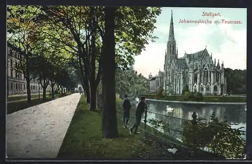 AK Stuttgart, Johanneskirche mit Feuersee