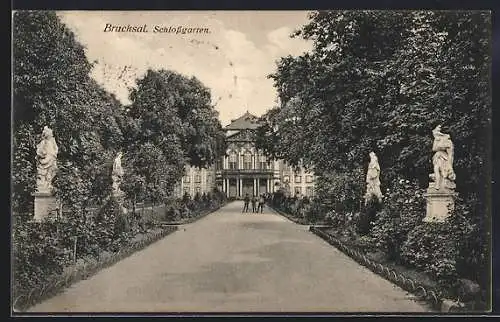 AK Bruchsal, Schlossgarten mit Schloss