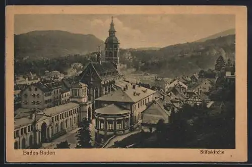 AK Baden-Baden, Teilansicht mit Stiftskirche aus der Vogelschau