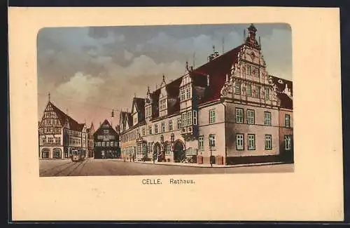 AK Celle, Rathaus mit Strassenbahn