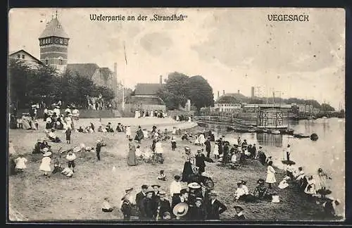 AK Vegesack, Weserpartie am Gasthaus Strandlust