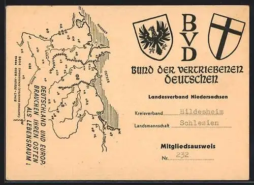 Künstler-AK Hildesheim, Bund der vertriebenen Deutschen Landesverband Niedersachsen, Landkarte mit Ostsee und Nordsee