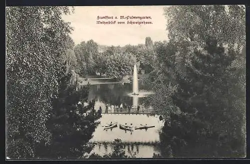 AK Frankfurt-Westend, Weiherblick vom Schweizerhaus auf den Palmengarten