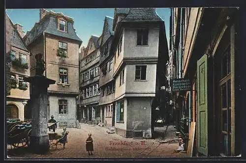 AK Alt-Frankfurt, Strasse Goldhutgasse mit spielenden Kindern