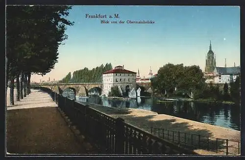 AK Frankfurt-Sachsenhausen, Blick von der Obermainbrücke mit Kirche