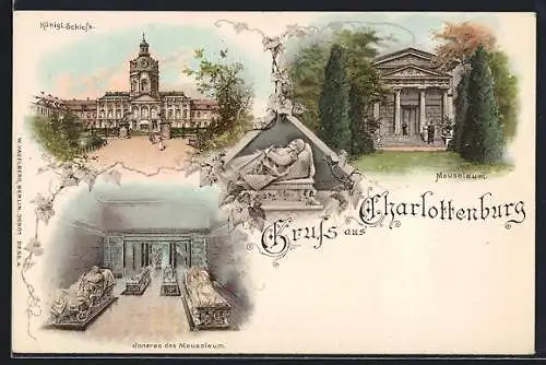 Lithographie Berlin-Charlottenburg, Schloss und Mausoleum