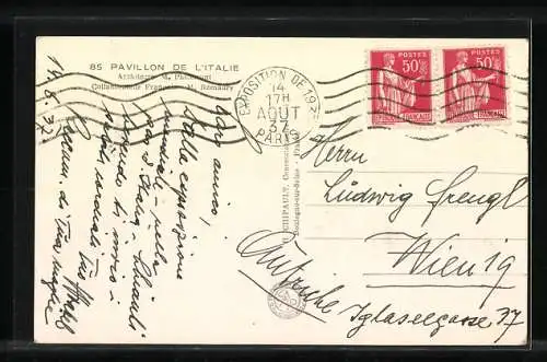 AK Paris, Exposition Internationale 1937, Pavillon de l'Italie