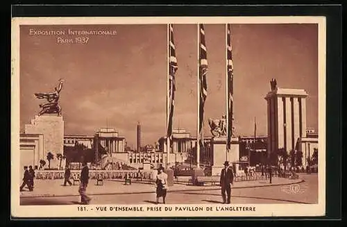 AK Paris, Exposition internationale 1937, Vue d`Ensemble, prise du Pavillon de l`Angleterre