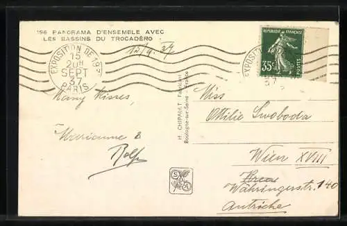 AK Paris, Exposition internationale 1937, Panorama d`Ensemble avec les Bassins du Trocadero