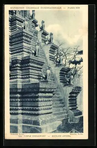 AK Paris, Exposition coloniale internationale 1931, Temple d`Angkor-Vat, Escalier lateral