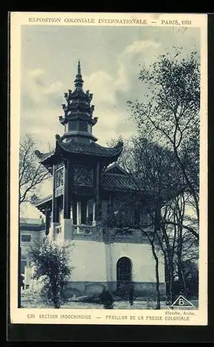 AK Paris, Exposition coloniale internationale 1931, Section Indochinese, Pavillon de la Presse Coloniale