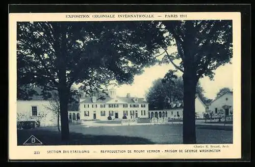 AK Paris, Exposition coloniale internationale 1931, Section des Etats-Unis, Maison de George Washington