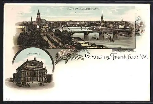 Lithographie Frankfurt a. M., Opernhaus, Totalansicht