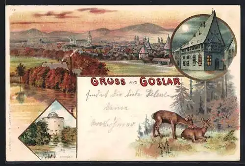 Lithographie Goslar, Teilansicht, Brusttuch, Zwinger