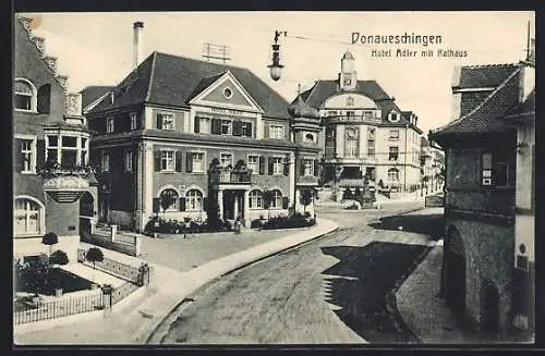 AK Donaueschingen, Hotel Adler mit Rathaus