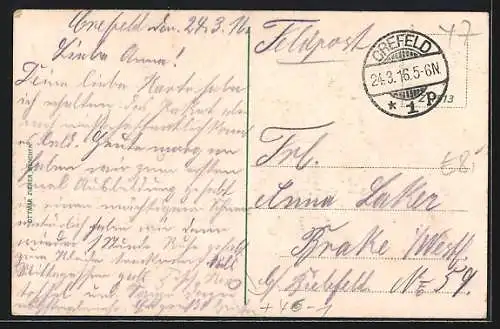 AK Crefeld, Husarenkaserne mit Strassenbahn