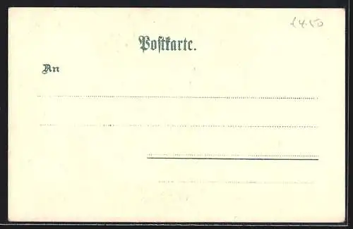 Lithographie Frankfurt /Main, Gutenberg-Denkmal und Wappen