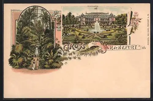 Lithographie Frankfurt-Westend, Palmengarten, Inneres Palmenhaus