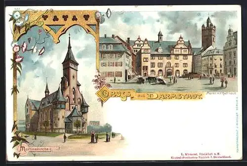 Lithographie Darmstadt, Blick zur Martinskirche