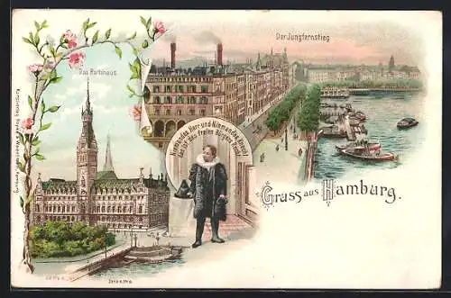 Lithographie Hamburg-Neustadt, Das Rathaus, Jungfernstieg