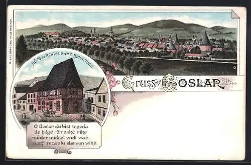 Lithographie Goslar, Hotel & Restaurant Brusttuch, Teilansicht