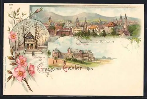 Lithographie Goslar /Harz, Domcapelle, Kaiserhaus, Panorama