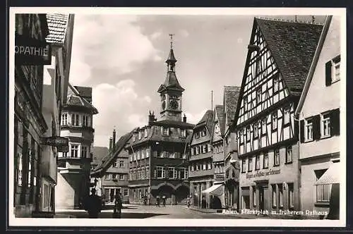 AK Aalen, Marktplatz mit Gasthaus zum Schwanen und früherem Rathaus