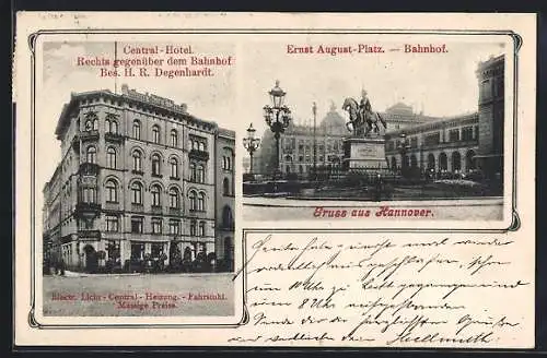 AK Hannover, Central Hotel, Ernst August-Platz, Bahnhof