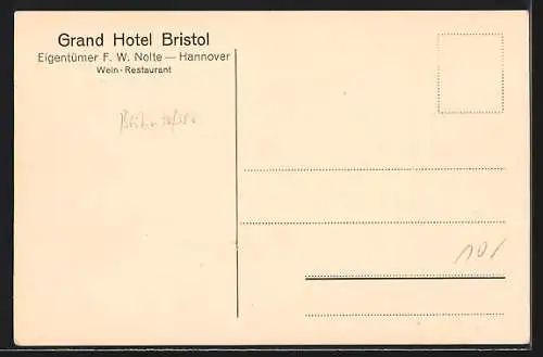 AK Hannover, Grand Hotel Bristol, Bes. F. W. Nolte, Aufnahme des Speisesaals