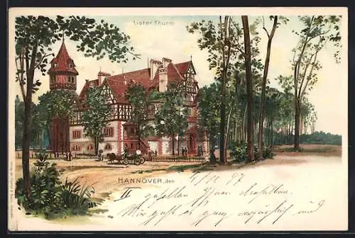 Lithographie Hannover, Ansicht des Gasthauses Lister Turm