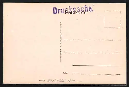 Künstler-AK Donaueschingen, Kirsnerplatz mit Städt. Lesehalle