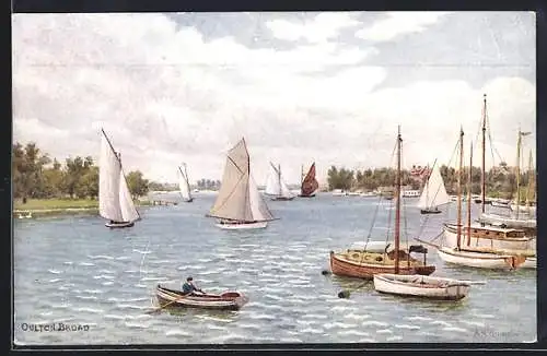 Künstler-AK Oulton Broad, Segelboote auf dem Wasser