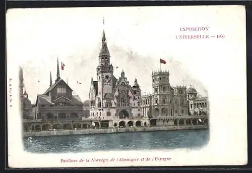 AK Paris, Exposition universelle de 1900, Ausstellungsgebäude Norwegen, Deutschland, Spanien