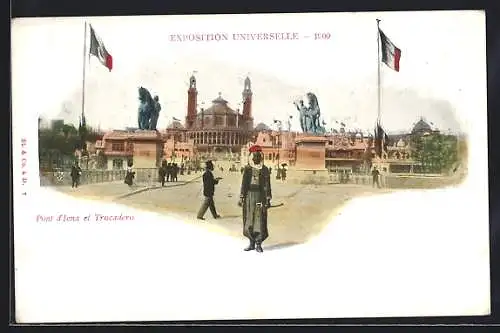 AK Paris, Exposition universelle de 1900, Pont de Iena et Trocadéro