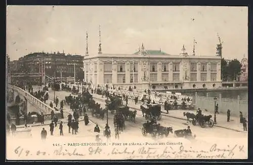 AK Paris, Exposition universelle de 1900, Pont de l`Alma, Palais de Congrès