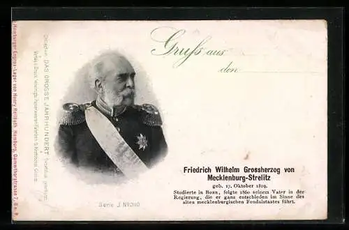 AK Porträtbild v. Friedrich Wilhelm Grossherzog von Mecklenburg-Strelitz