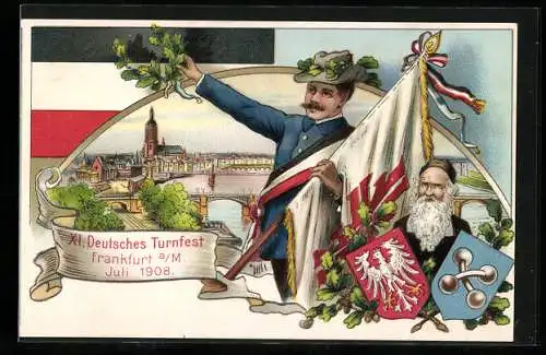 Lithographie Frankfurt a. M., XI. Deutsches Turnfest 1908, Portrait des Turnvaters Jahn