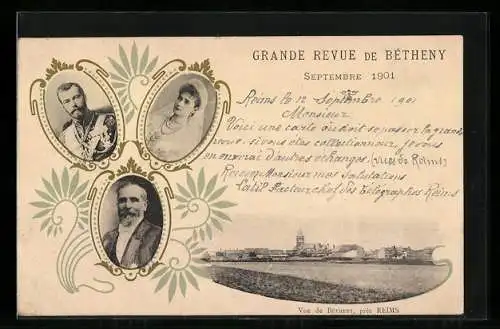 AK Bétheny, Grande Revue de Bétheny 1901, Zar Nikolaus II. und Zarin Alexandra