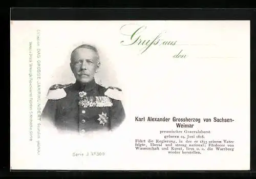 AK Friedrich Grossherzog von Baden, preussicher General-Oberst, Serie J, Nr. 303