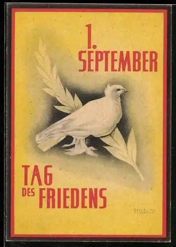 AK Sonderausgabe d. Deutschen Volkskongress-Bewegung zum Tag des Friedens 1949, Taube mit Olivenzweig