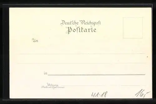 Lithographie Rheindampfer Elsa, Reichsfahne und Anker