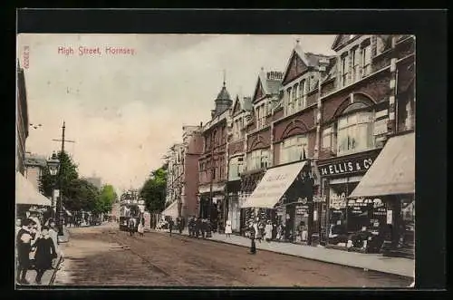 AK London, Hornsey, High Street, Strassenbahn