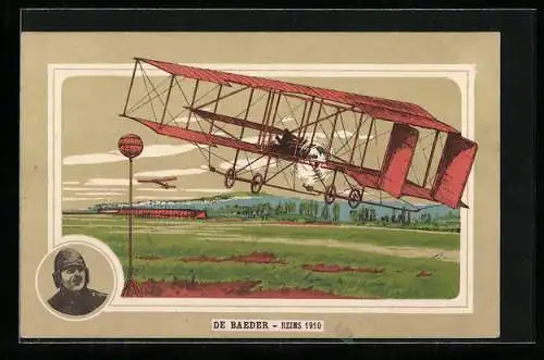 AK Flugzeug-Pionier De Baeder - Reims 1910